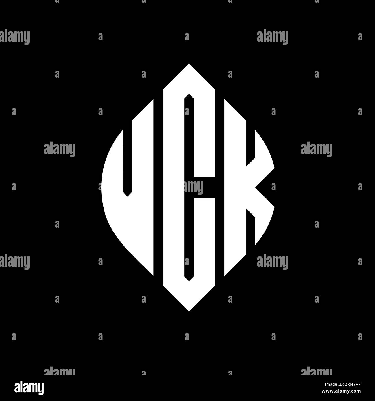 Logo VCK a forma di lettera circolare con forma circolare ed ellisse. Lettere ellittiche VCK con stile tipografico. Le tre iniziali formano un logo circolare. VCK ci Illustrazione Vettoriale