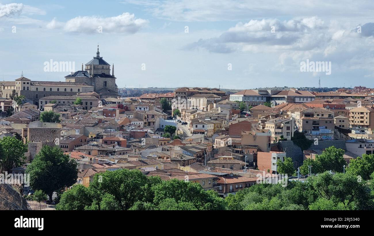 Una vista aerea del paesaggio urbano di Toledo in Spagna Foto Stock