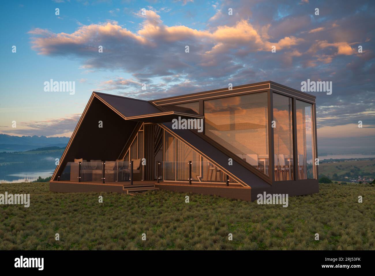 Moderna casa vacanze costruita in un bellissimo paesaggio Foto Stock