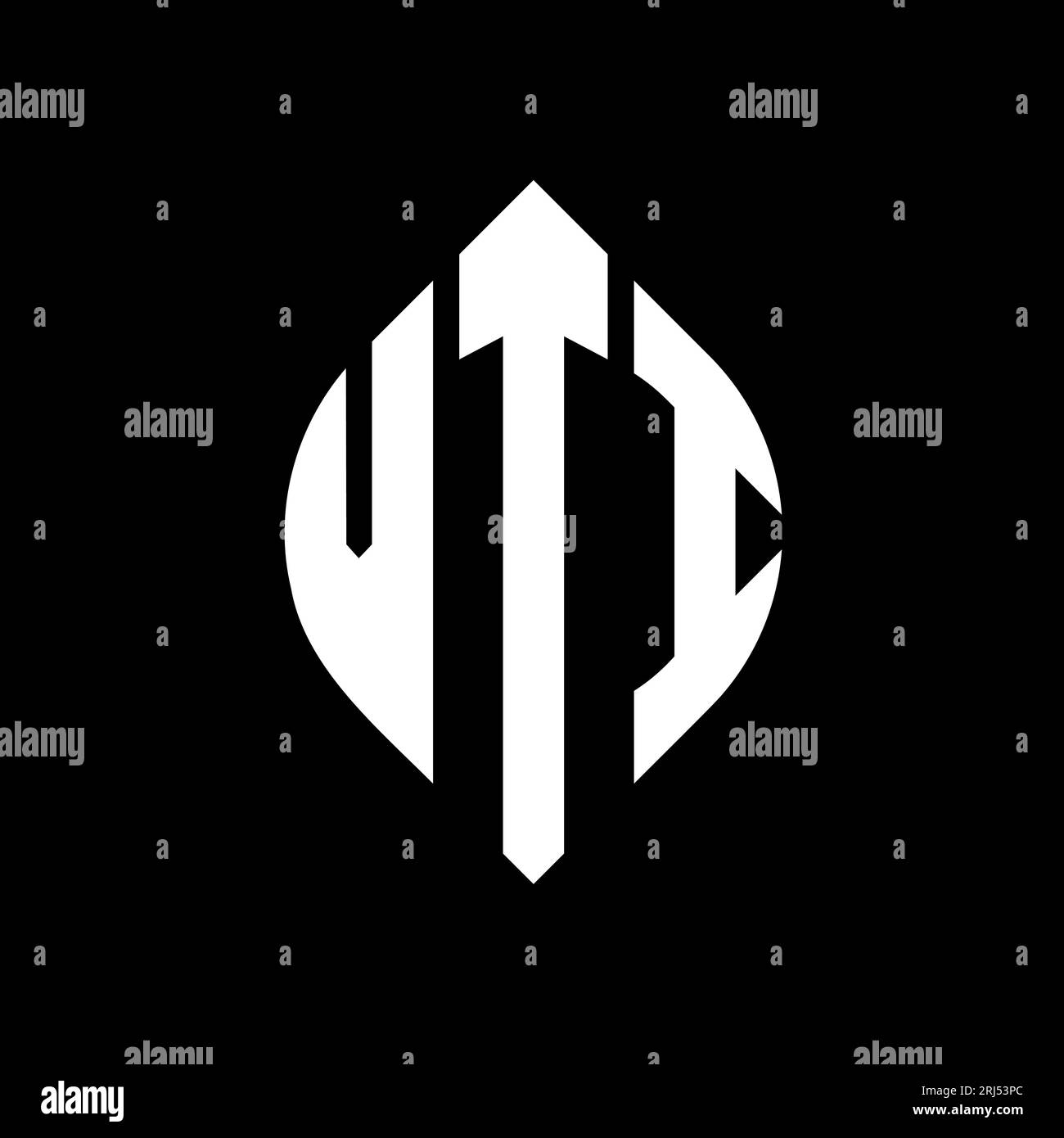 Logo VTI Circle Letter con forma circolare ed ellisse. Lettere ellittiche VTI con stile tipografico. Le tre iniziali formano un logo circolare. VTI ci Illustrazione Vettoriale