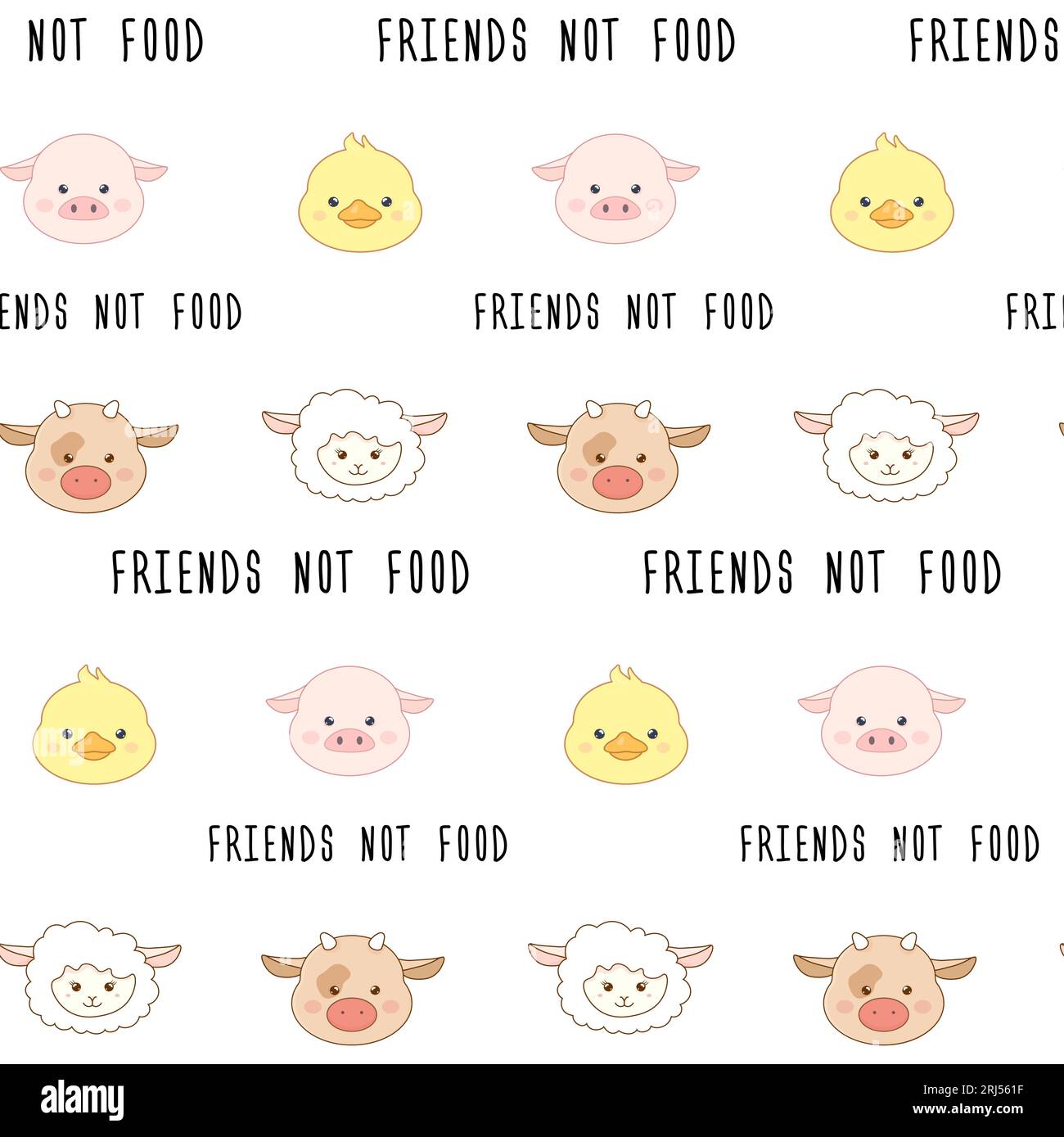 Pattern animali senza cuciture giorno vegano , veganismo per amore, per cibo. Illustrazione vettoriale Illustrazione Vettoriale