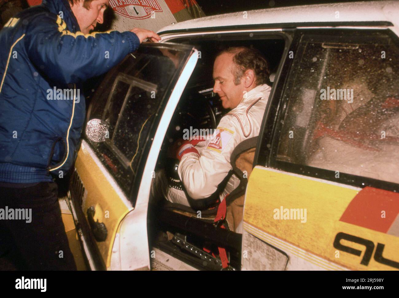 Stig Blomquist nella sua Audi quattro Sport al Rally di Monte Carlo 1985 Foto Stock