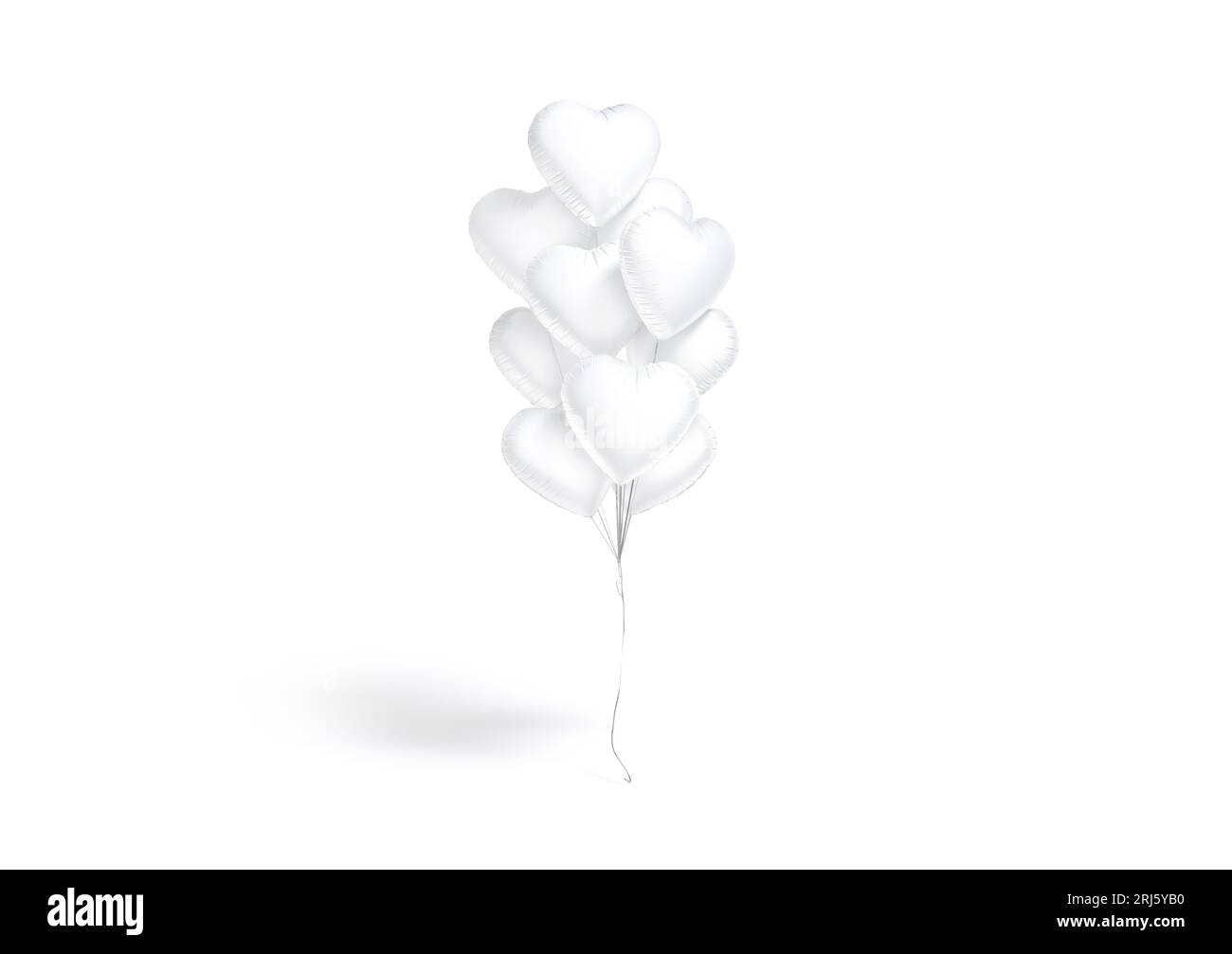 Mockup bianco con bouquet di palloncini a cuore, vista frontale Foto Stock