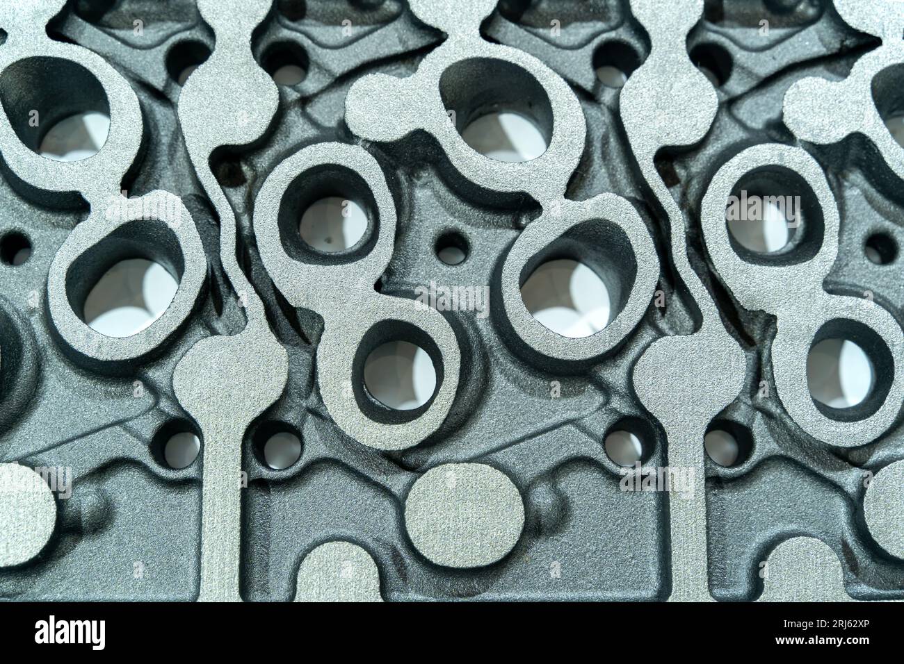 Vista in sezione dettagliata della struttura dei cilindri dei motori a benzina moderni. Visualizzazione della struttura interna Foto Stock