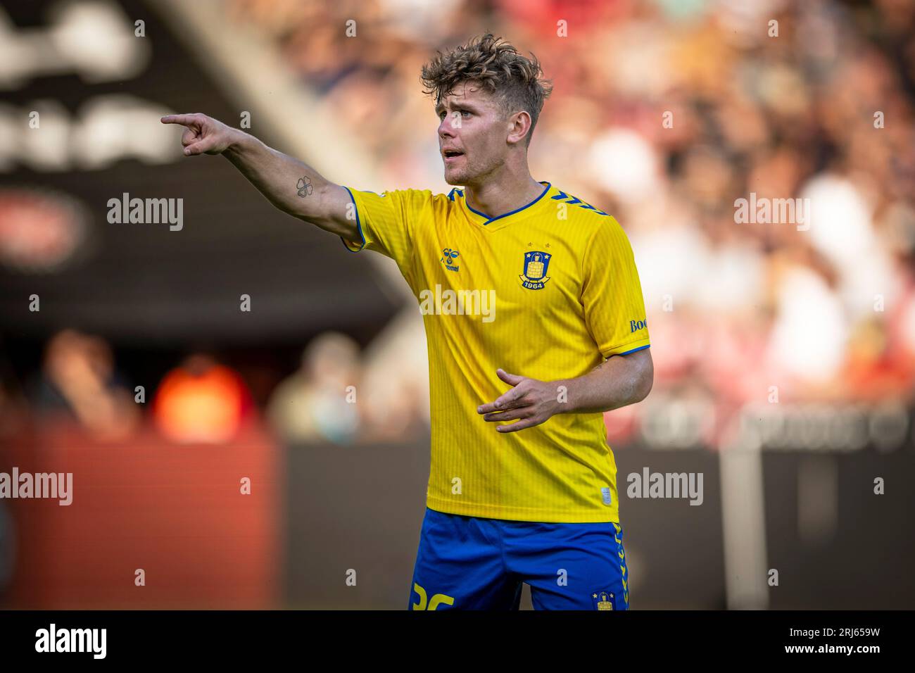 Herning, Danimarca. 20 agosto 2023. Mathias Kvistgaarden (36) di Broendby SE visto durante il 3F Superliga match tra FC Midtjylland e Broendby IF alla MCH Arena di Herning. (Foto: Gonzales Photo/Alamy Live News Foto Stock