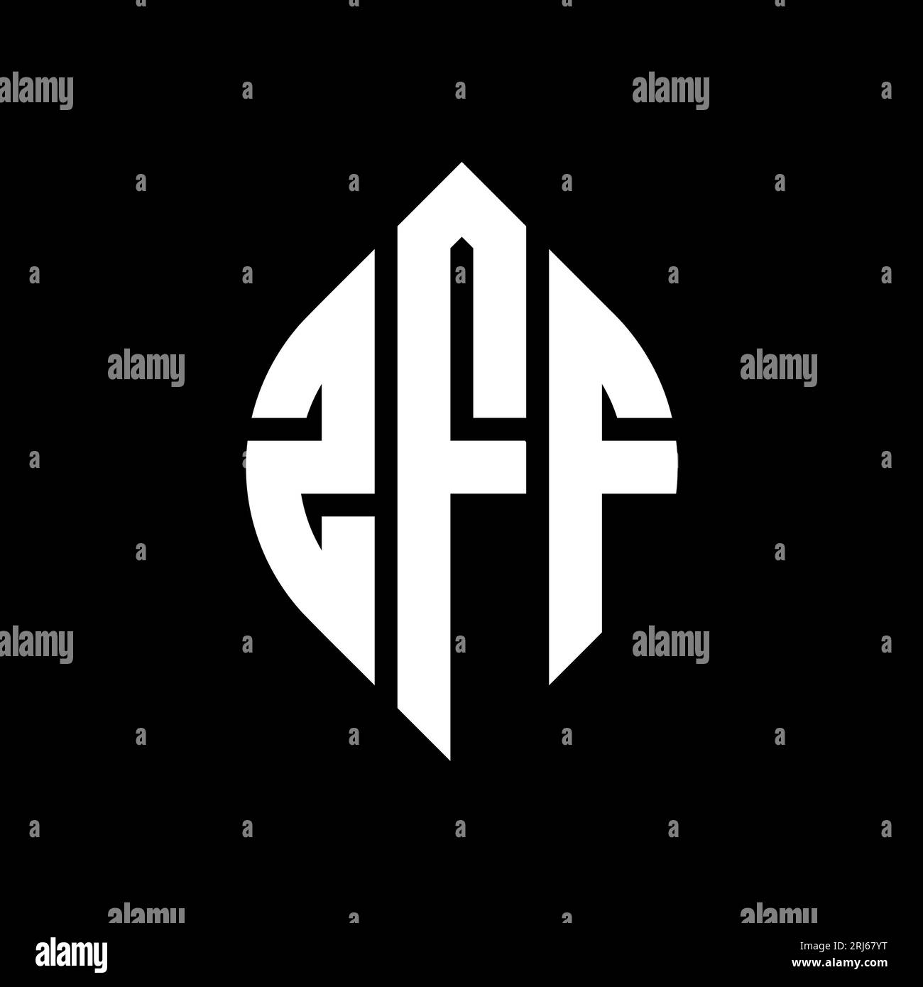 Logo con lettera circolare ZFF con forma circolare ed ellisse. Lettere ellittiche ZFF con stile tipografico. Le tre iniziali formano un logo circolare. ZFF ci Illustrazione Vettoriale