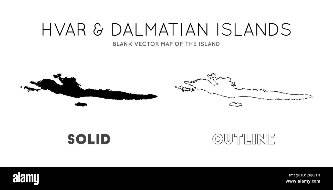 Hvar e la mappa delle isole dalmate. Mappa vettoriale vuota dell'isola. Confini di Hvar e Isole della Dalmazia per la tua infografica. Illustrazione vettoriale. Illustrazione Vettoriale