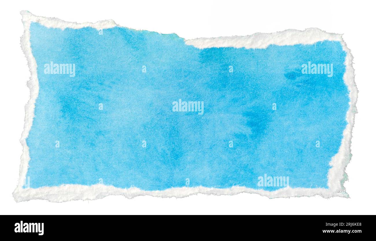 Modello di messaggio di nota su carta blu strappato isolato su sfondo bianco Foto Stock