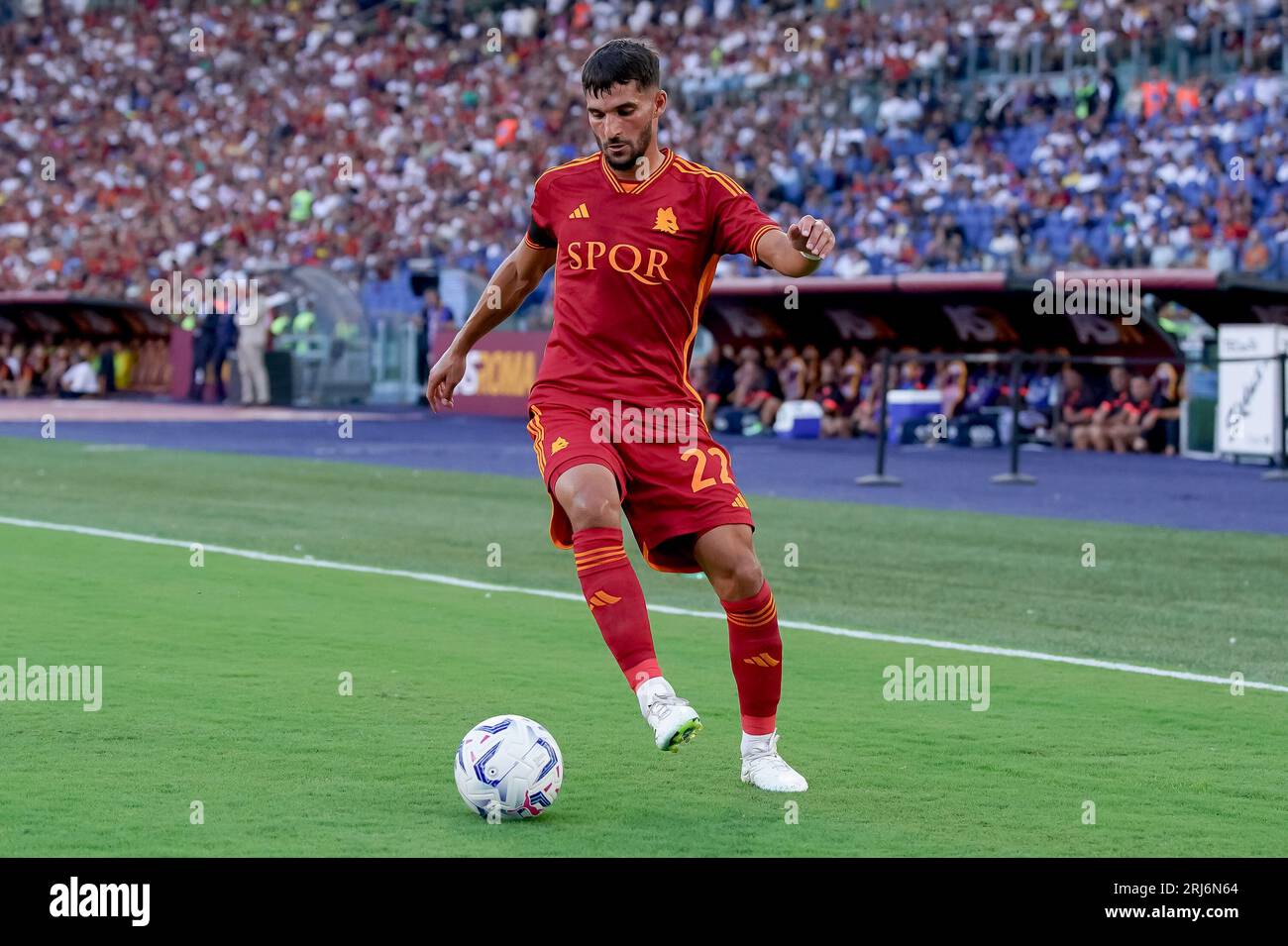 Roma, Italia. 20 agosto 2023. Houssem Aouar della AS Roma durante il match di serie A Tim tra AS Roma e US Salernitana allo Stadio Olimpico il 20 agosto 2023 a Roma. Crediti: Giuseppe Maffia/Alamy Live News Foto Stock