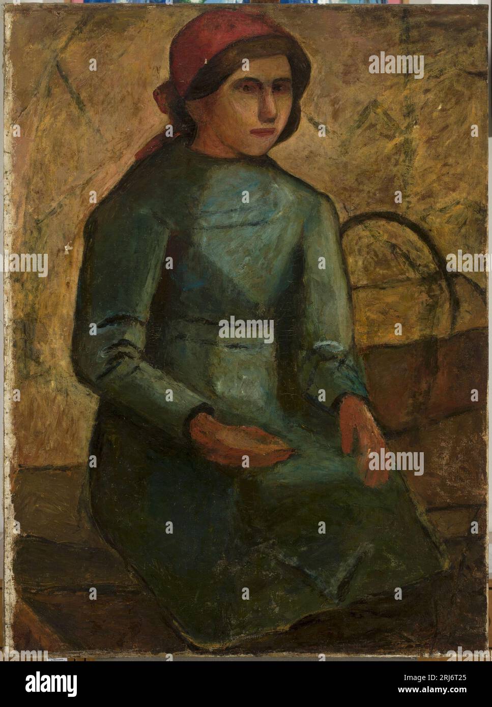 Dziewczyna W zielonej sukni z koszykiem circa 1914 di Tadeusz Makowski Foto Stock