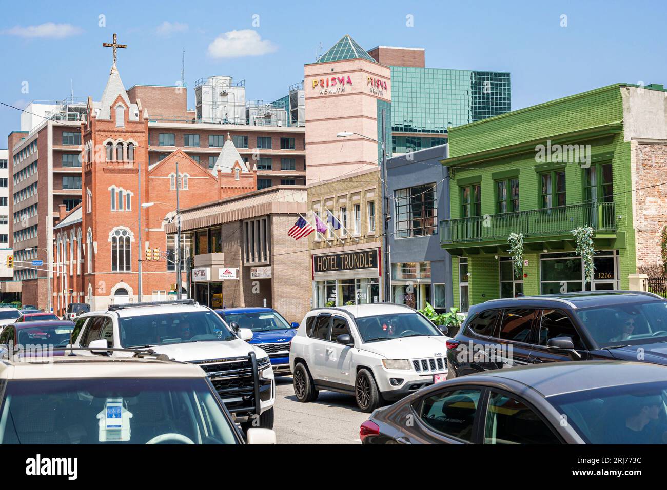 Columbia, South Carolina, Taylor Street, veicoli stradali, esterno, ingressi frontali dell'edificio, negozio di negozi, mercato mercantile, selli Foto Stock