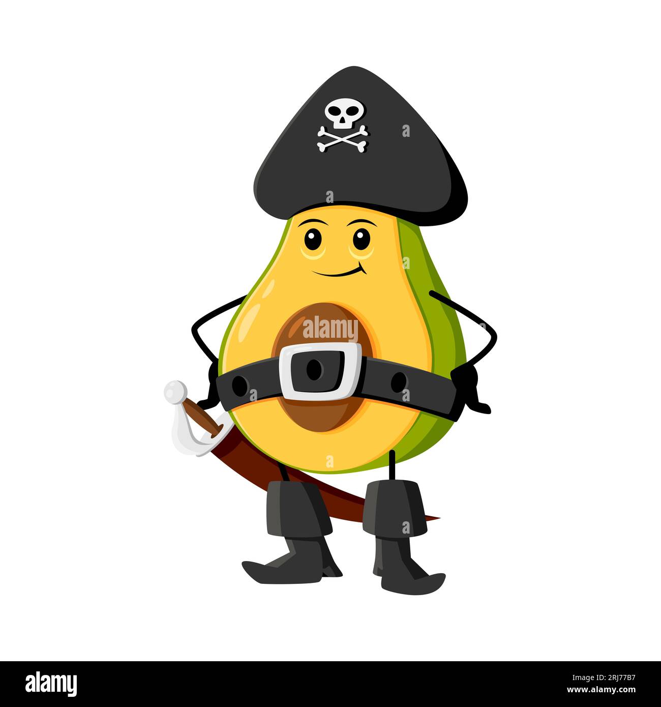 Cartoni animati, pirata dell'avocado e corsaro tex mex, cucina messicana. Vettore isolato sicuro di capitano Fruit. Personaggio caraibico ostruzionista, armato di Illustrazione Vettoriale