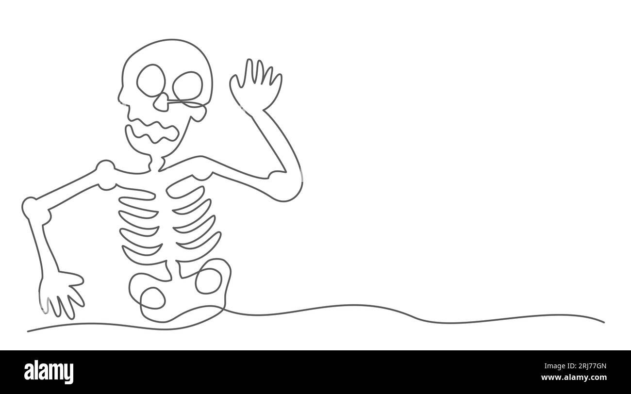 Scheletro disegno di una linea isolato su sfondo bianco Illustrazione Vettoriale