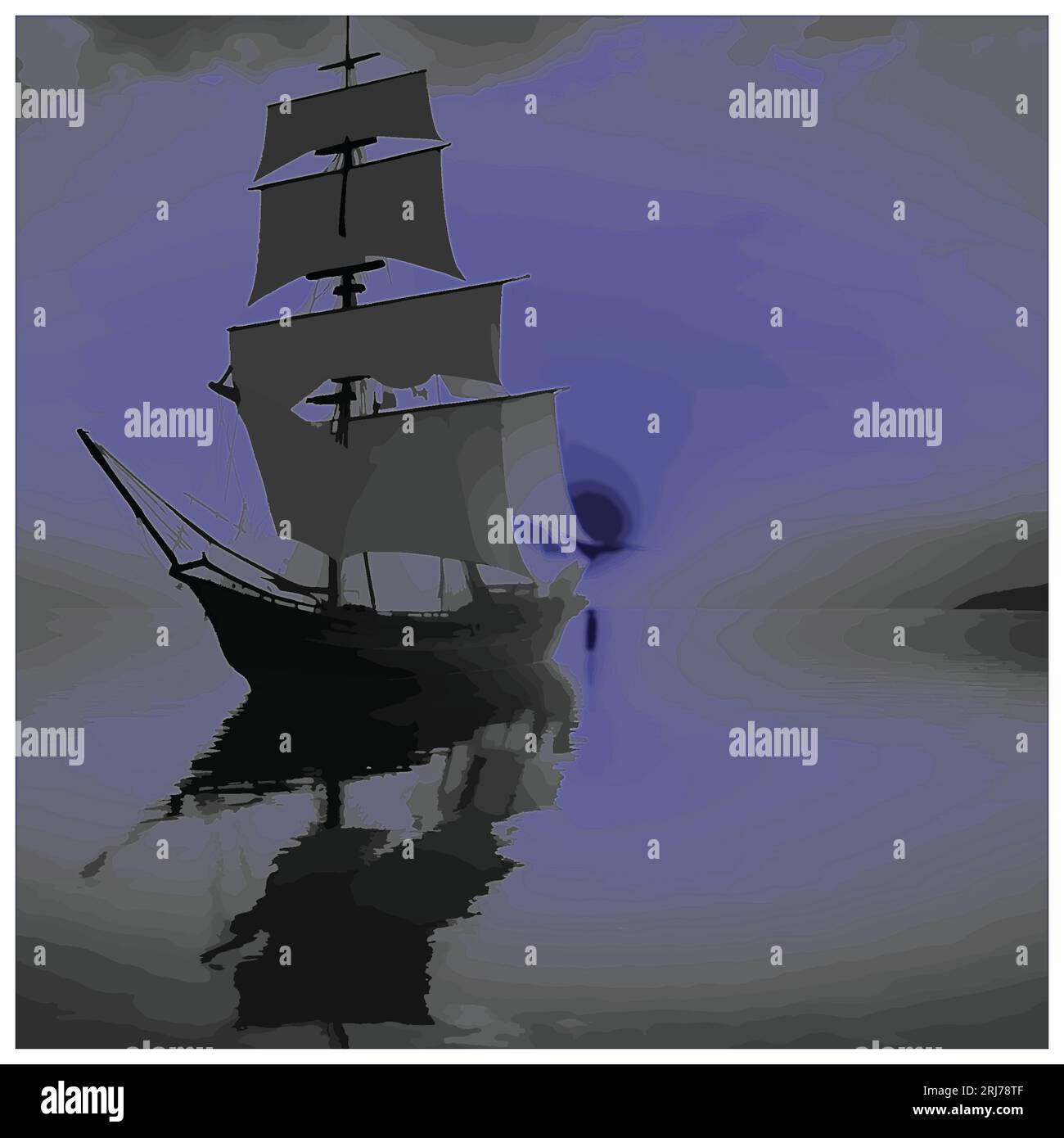Un adesivo di una barca nel fiume Illustrazione Vettoriale