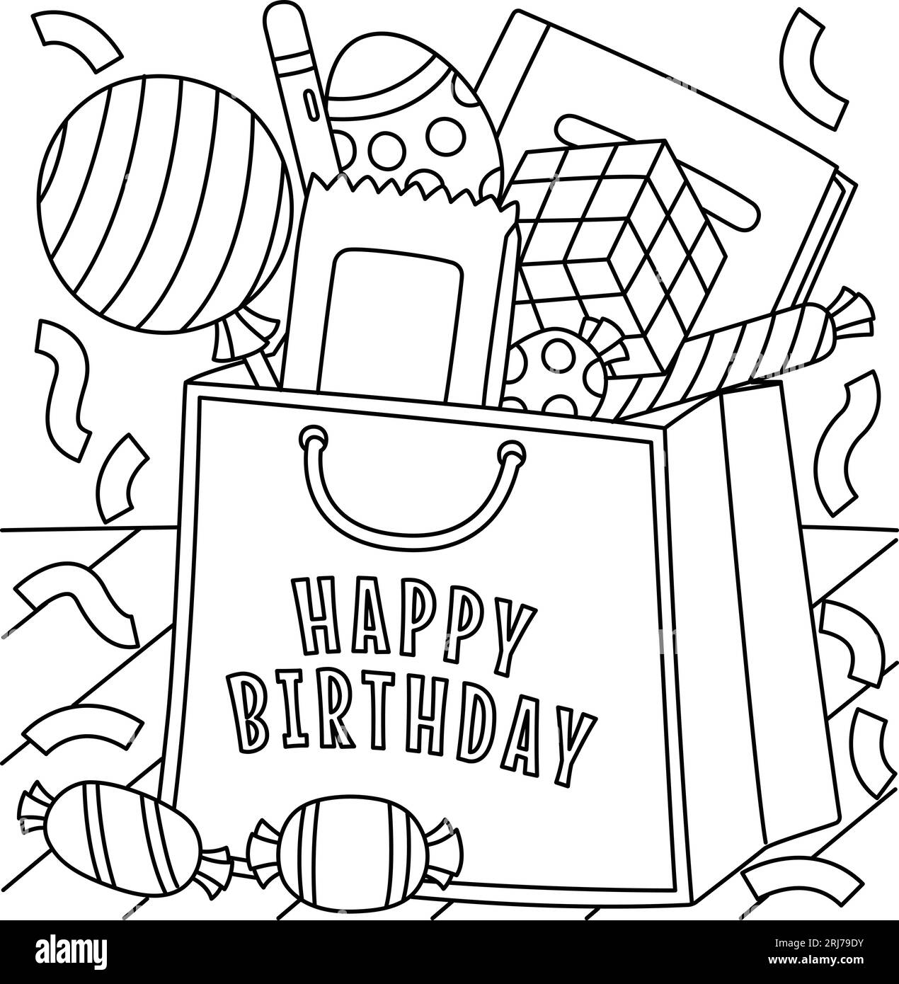 Sacchetti di compleanno da colorare pagina per bambini Immagine e  Vettoriale - Alamy
