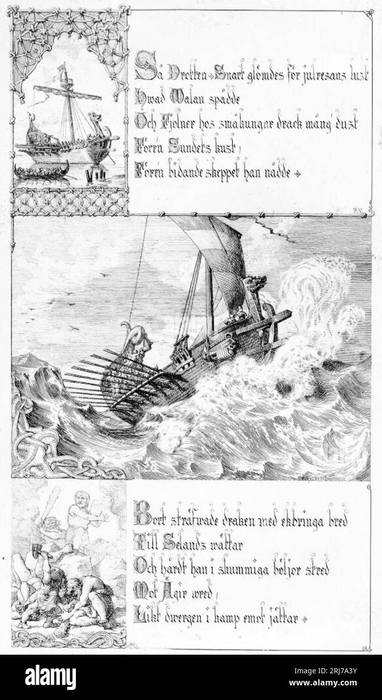 Illustrazione fino alla "Fjolners saga". Plansch 16 di Fredrik Wilhelm Scholander Foto Stock