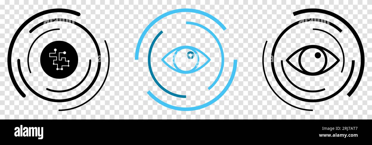 Set di icone Cyber Eye. Illustrazione vettoriale isolata su sfondo trasparente Illustrazione Vettoriale