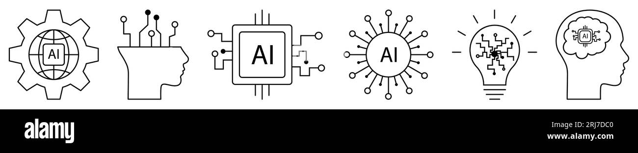 Set di icone dell'intelligenza artificiale. La progettazione può essere utilizzata per applicazioni Web e mobili. Illustrazione vettoriale Illustrazione Vettoriale