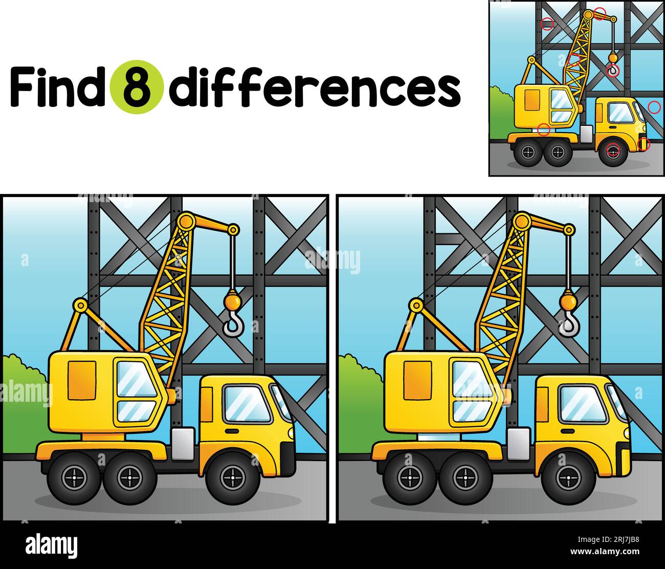 Crane Cartoon Vehicle trova le differenze Illustrazione Vettoriale