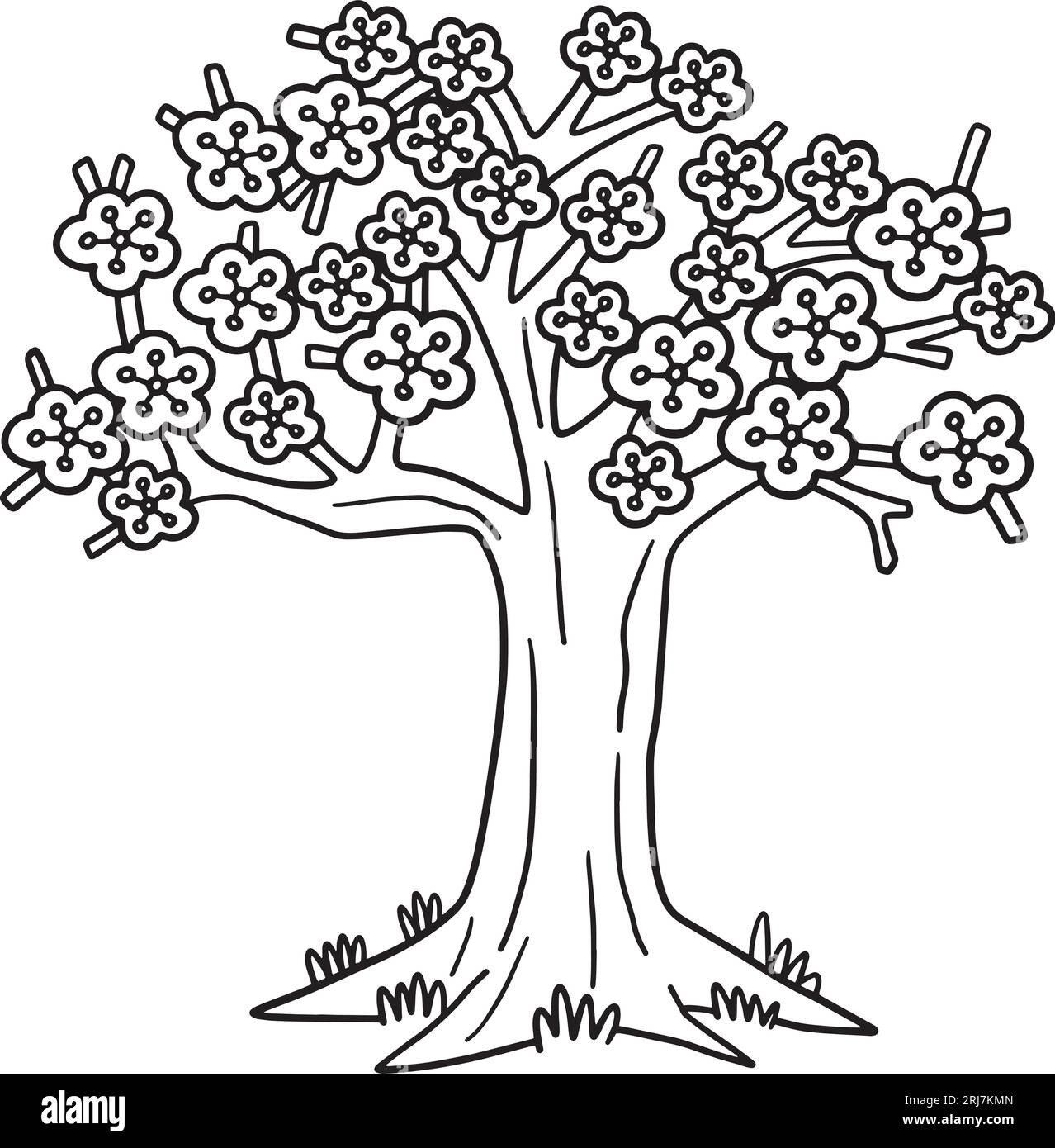 Sakura Tree Isolated Coloring Page for Kids Illustrazione Vettoriale