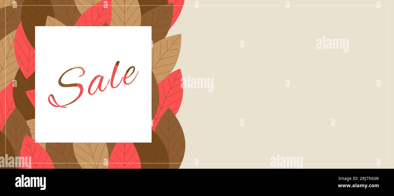 Banner orizzontale in vendita autunno con foglie. Illustrazione vettoriale del materiale promozionale di vendita. Design del volantino di vendita con spazio di inserimento vuoto. Illustrazione vettoriale Illustrazione Vettoriale