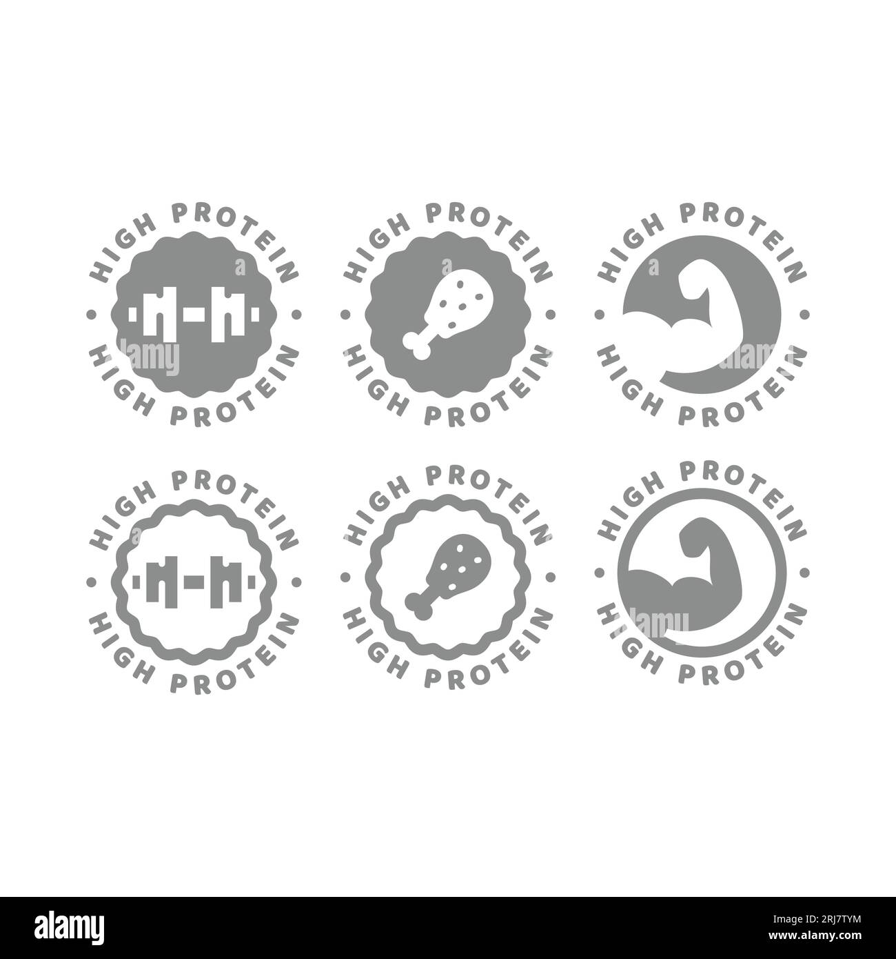 Etichetta vettore per alimenti ad alto contenuto proteico. Adesivo per agitazione proteica o polvere. Illustrazione Vettoriale