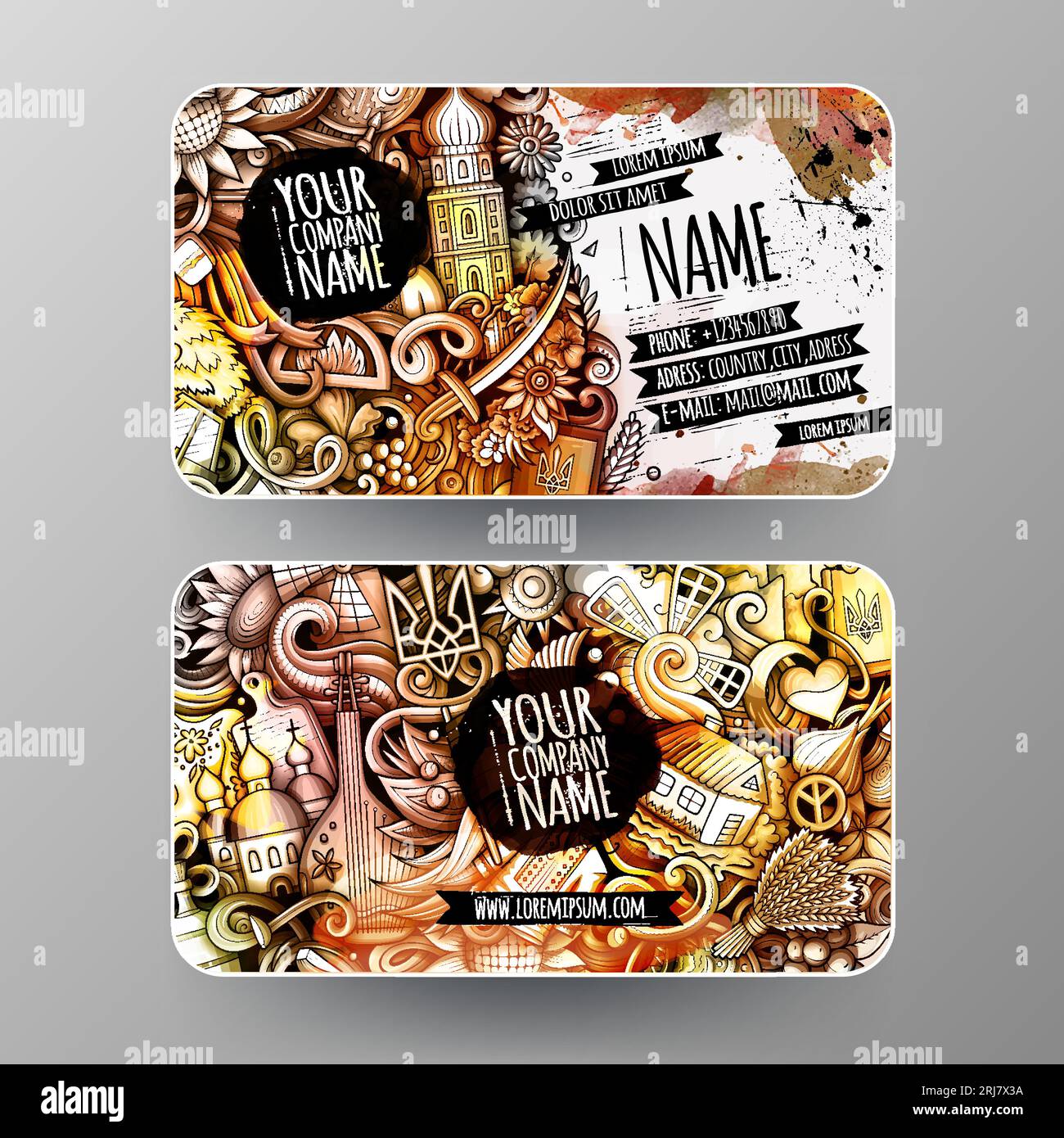 Cartoni animati acquerello vettoriale scarabocchi Ucraina carte d'identità Illustrazione Vettoriale