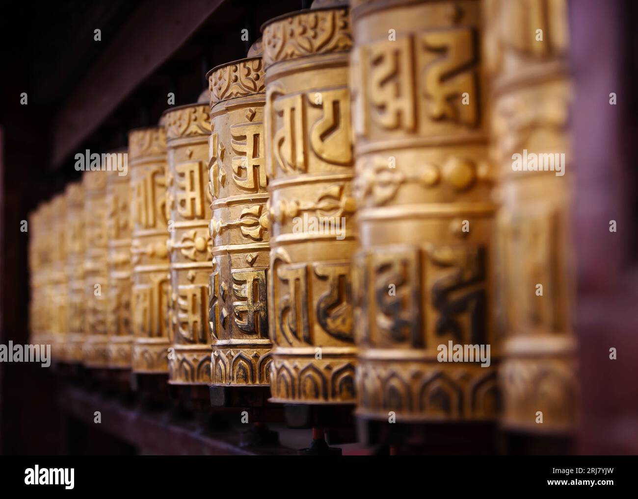 Ruota di preghiera buddista a Kathmandu, Nepal Foto Stock