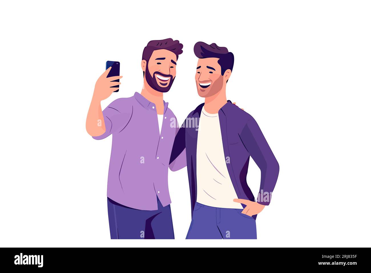 Rappresentazione vettoriale di due amanti che catturano un selfie in un divertente stile cartoni animati. Illustrazione Vettoriale