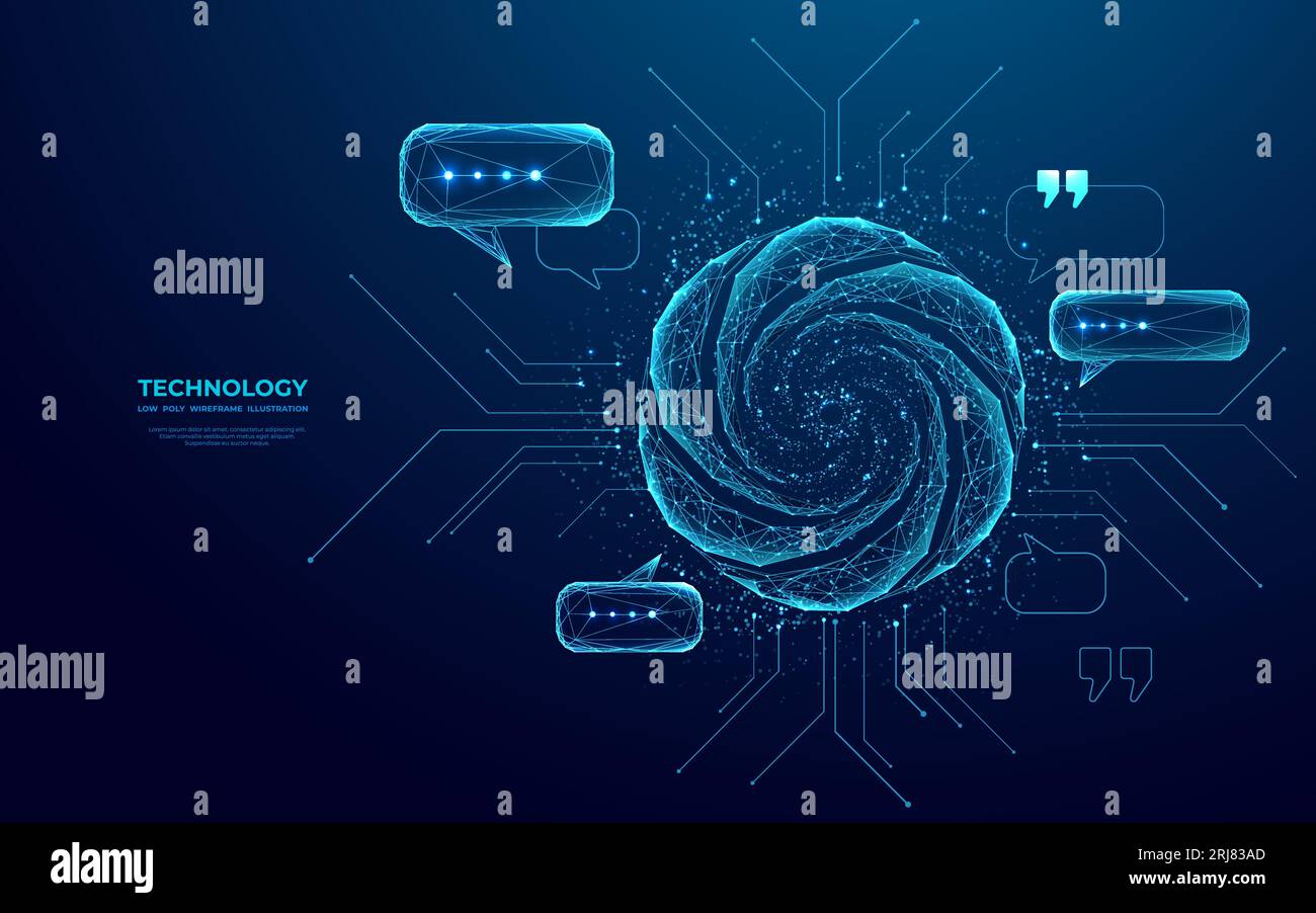 Icona chatbot e discorso a fumetti in stile wireframe a basso contenuto di poli Illustrazione Vettoriale