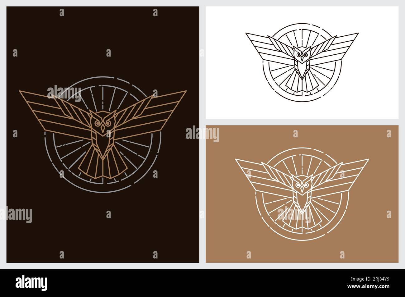 Stile Line Art Flying Owl Symbol modello ispirazione per il design Illustrazione Vettoriale