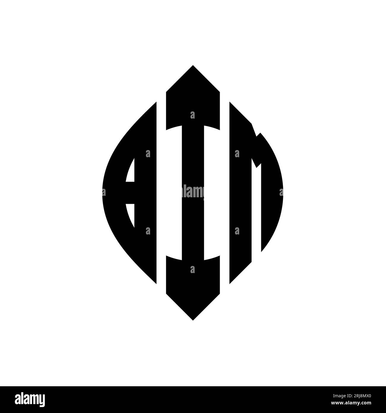 Logo BIM a lettera circolare con forma circolare ed ellisse. Lettere di ellisse BIM con stile tipografico. Le tre iniziali formano un logo circolare. BIM ci Illustrazione Vettoriale