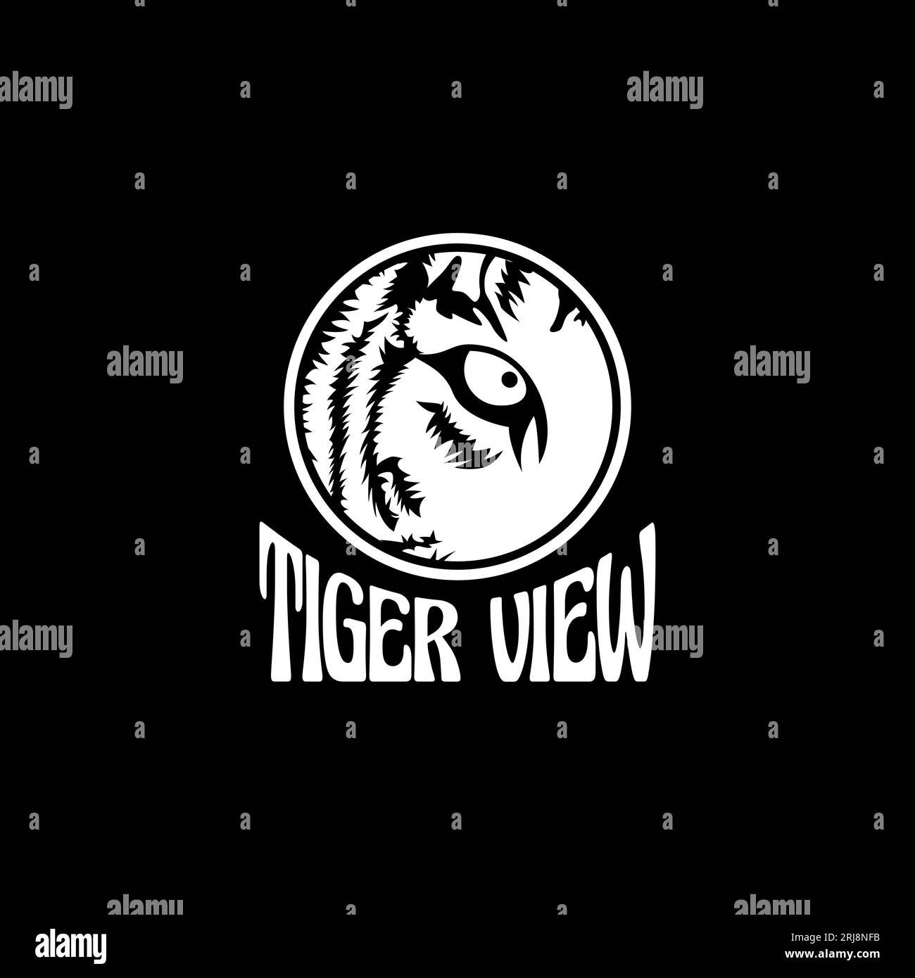Logo mascotte Tiger Eye. Occhi tigre su sfondo nero Illustrazione Vettoriale