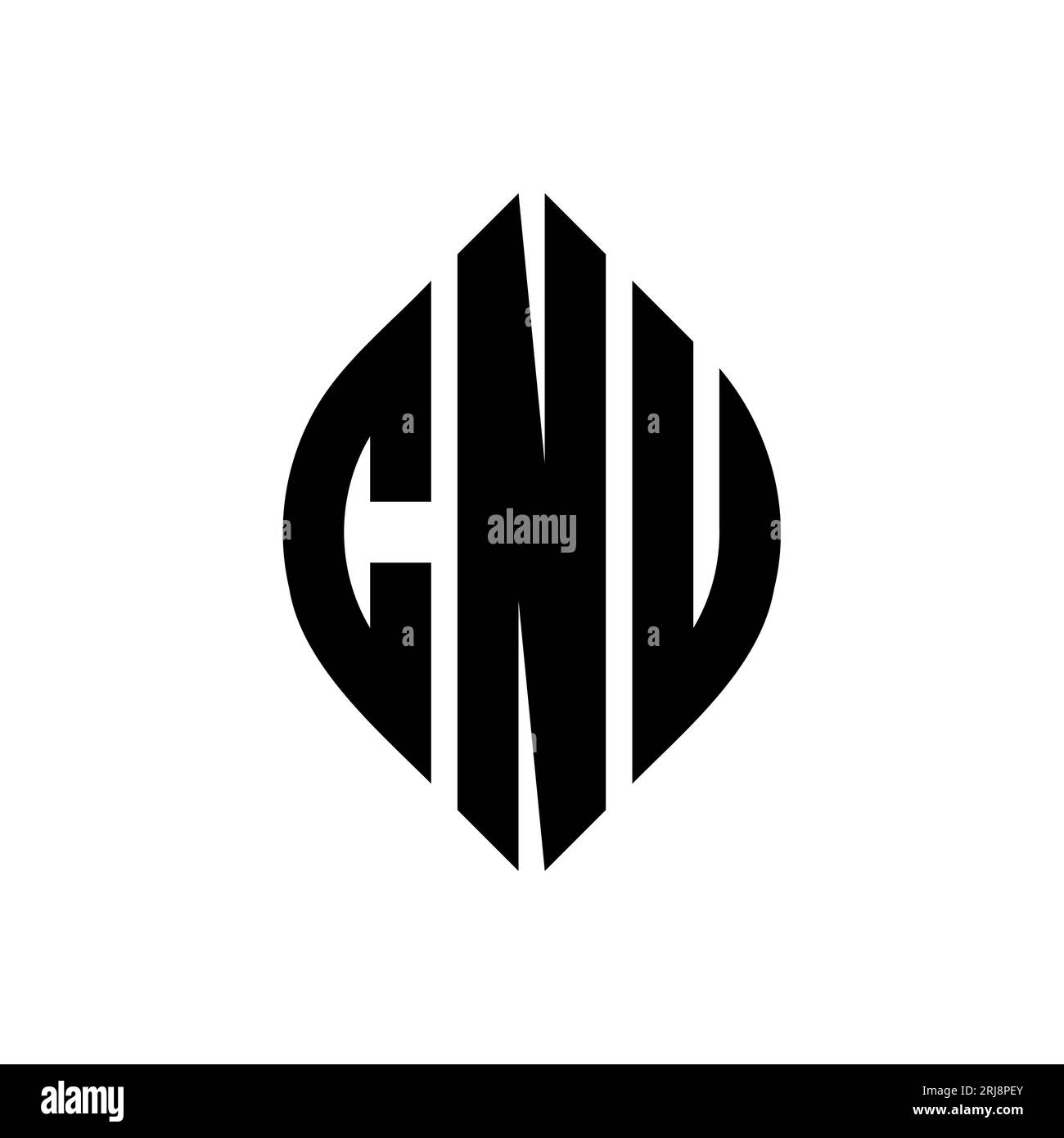 Logo con lettera circolare CNU con forma circolare ed ellisse. Lettere di ellisse CNU con stile tipografico. Le tre iniziali formano un logo circolare. CNU ci Illustrazione Vettoriale