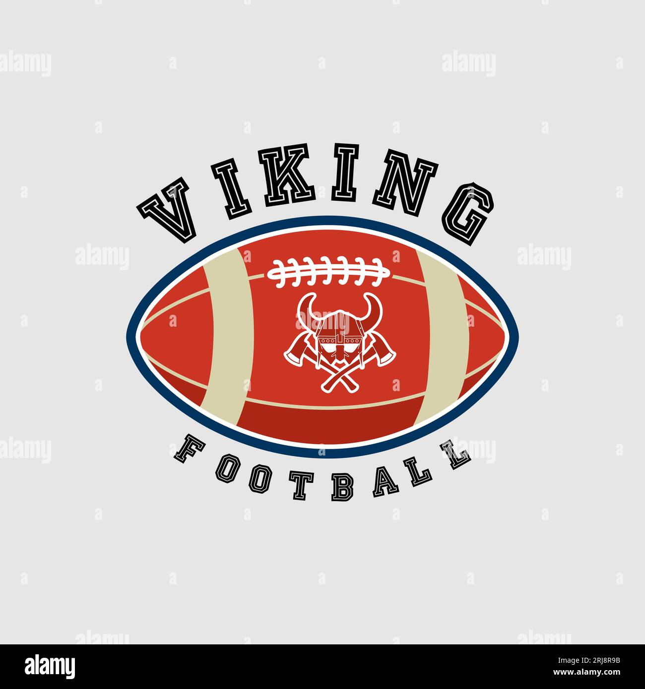 Logo Viking Rugby, pallone da football americano con icona vettoriale Viking Ax Illustrazione Vettoriale