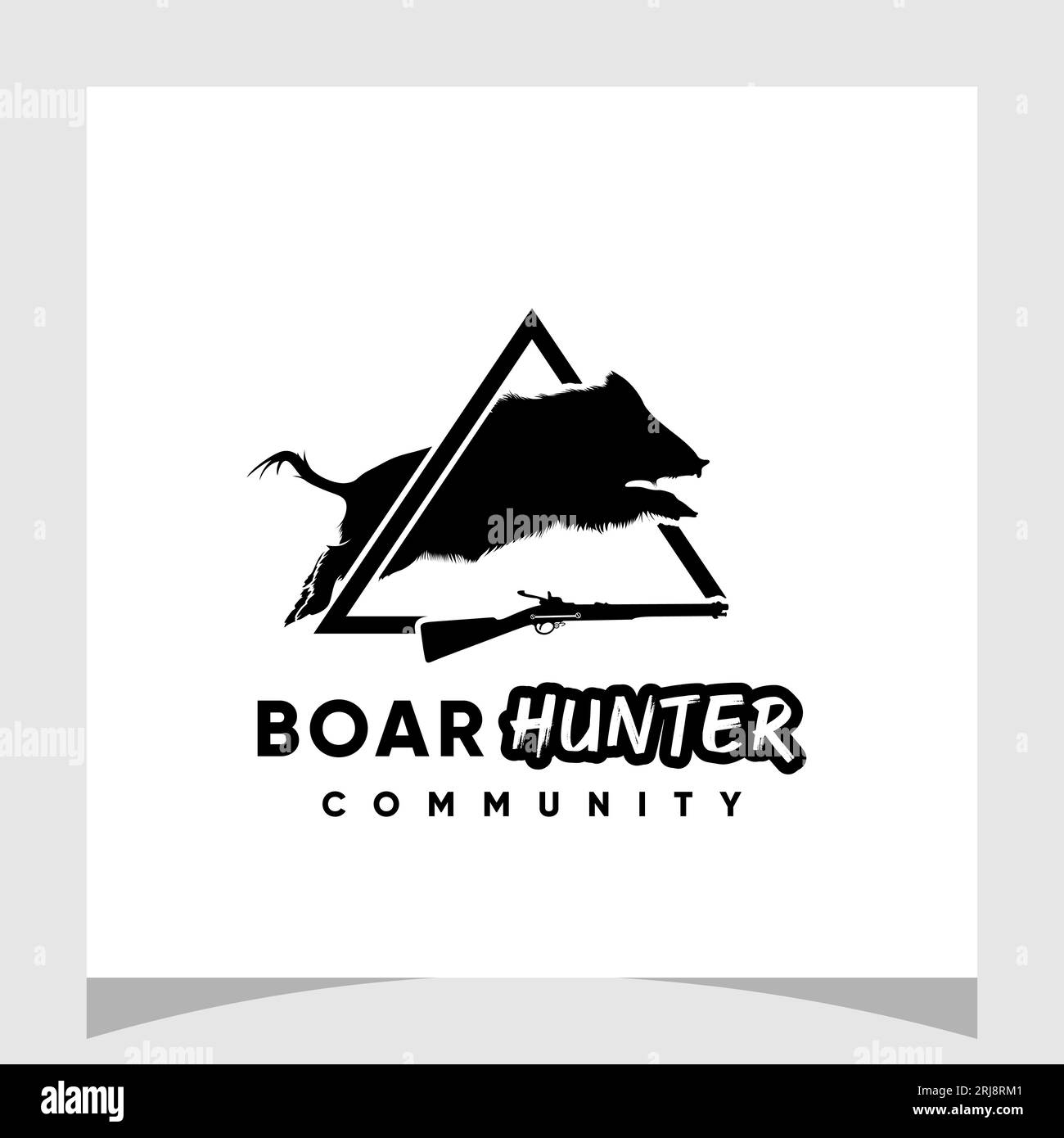 Maiale di cinghiale e fucile per il logo Jungle Hunter. Pig Hunt Logo Design Inspiration Vector Illustrazione Vettoriale