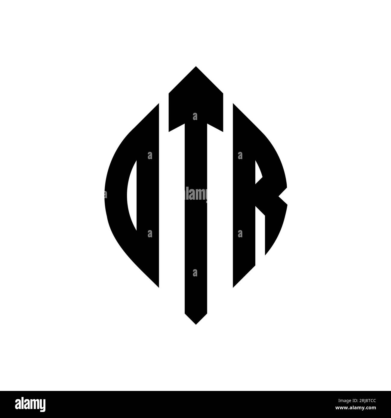 Logo DTR a forma di lettera circolare con forma circolare ed ellisse. Lettere di ellisse DTR con stile tipografico. Le tre iniziali formano un logo circolare. DTR ci Illustrazione Vettoriale