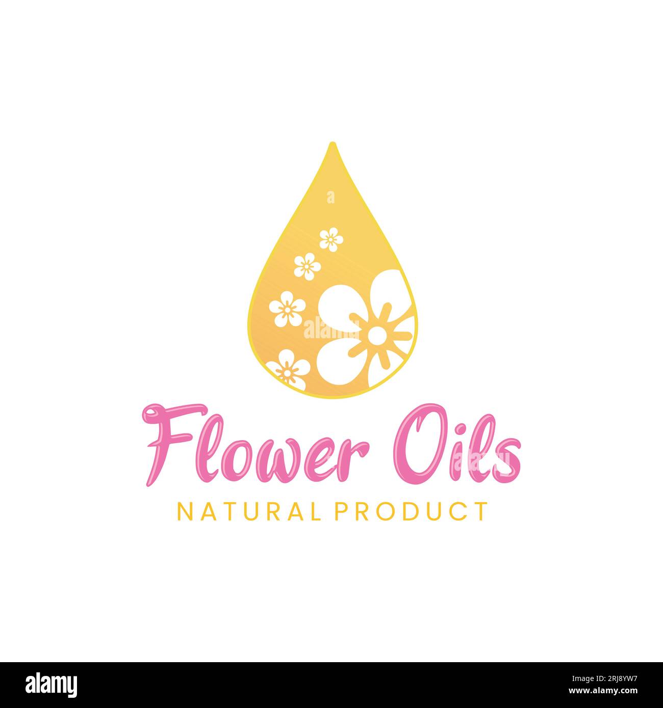 Logo floreale Essential Oil, goccia d'acqua dorata Flower Inside dal design vettoriale semplice Illustrazione Vettoriale