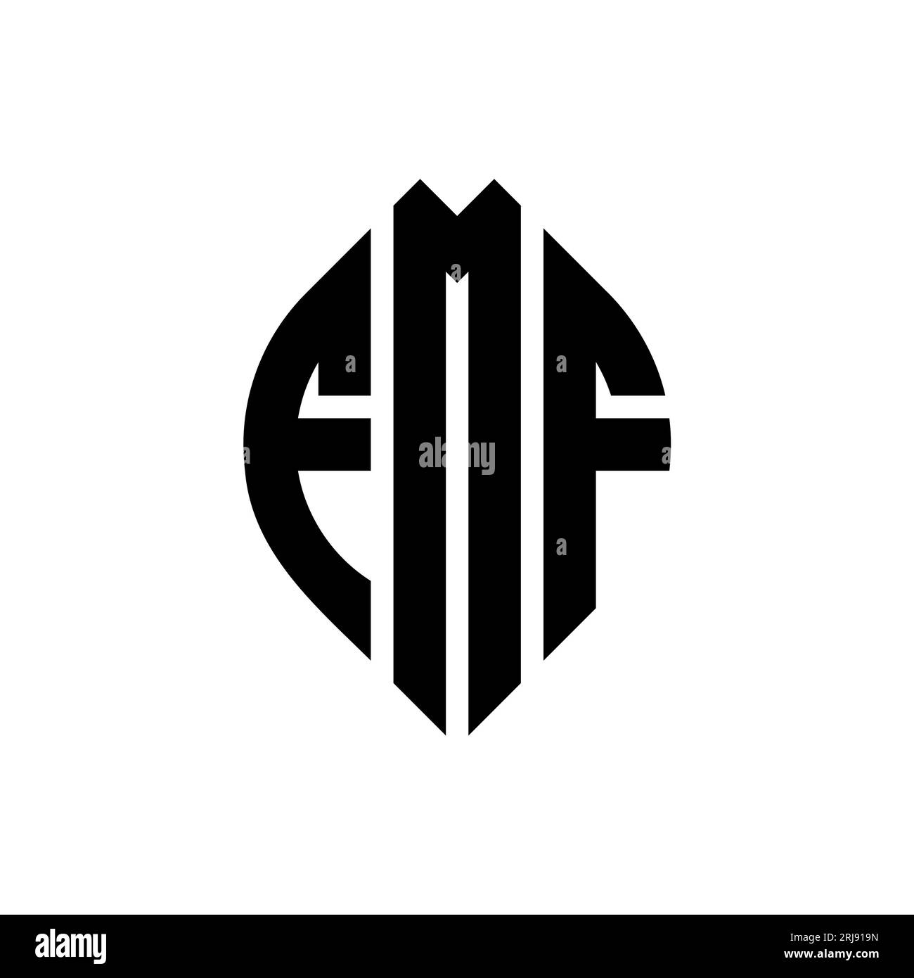 Logo FMF a lettera circolare con forma circolare ed ellisse. Lettere ellittiche FMF con stile tipografico. Le tre iniziali formano un logo circolare. FMF ci Illustrazione Vettoriale