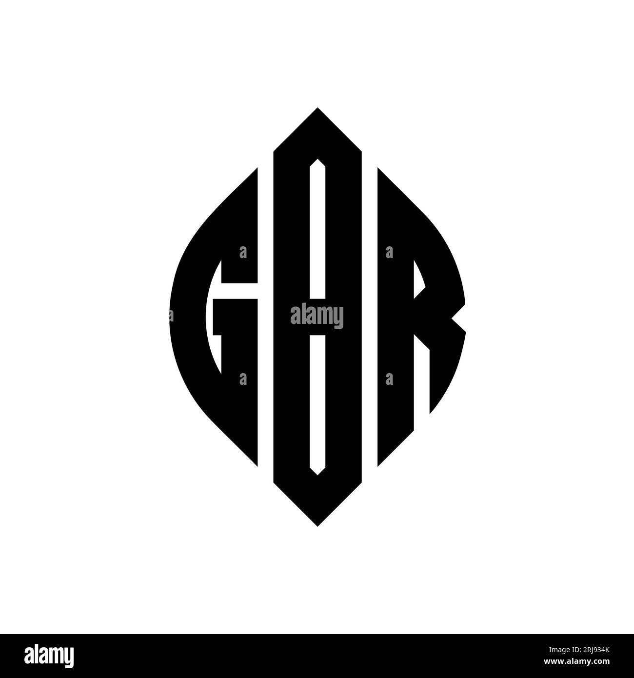 Logo con lettera circolare GBR con forma circolare ed ellisse. Lettere ellittiche GBR con stile tipografico. Le tre iniziali formano un logo circolare. GBR ci Illustrazione Vettoriale