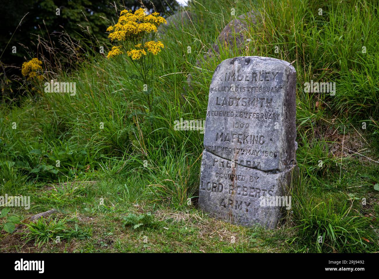 Pietra commemorativa in Holy Rude Kirkyard che commemora le battaglie della guerra anglo-boera (o guerra sudafricana) (1899-1902) Foto Stock