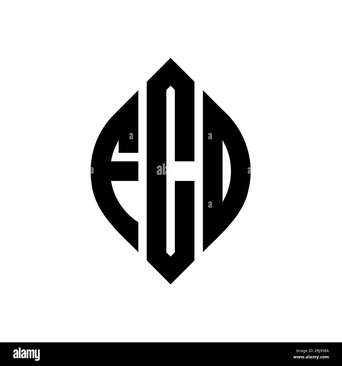Logo FCO a forma di lettera circolare con forma circolare ed ellisse. Lettere ellittiche FCO con stile tipografico. Le tre iniziali formano un logo circolare. FCO ci Illustrazione Vettoriale