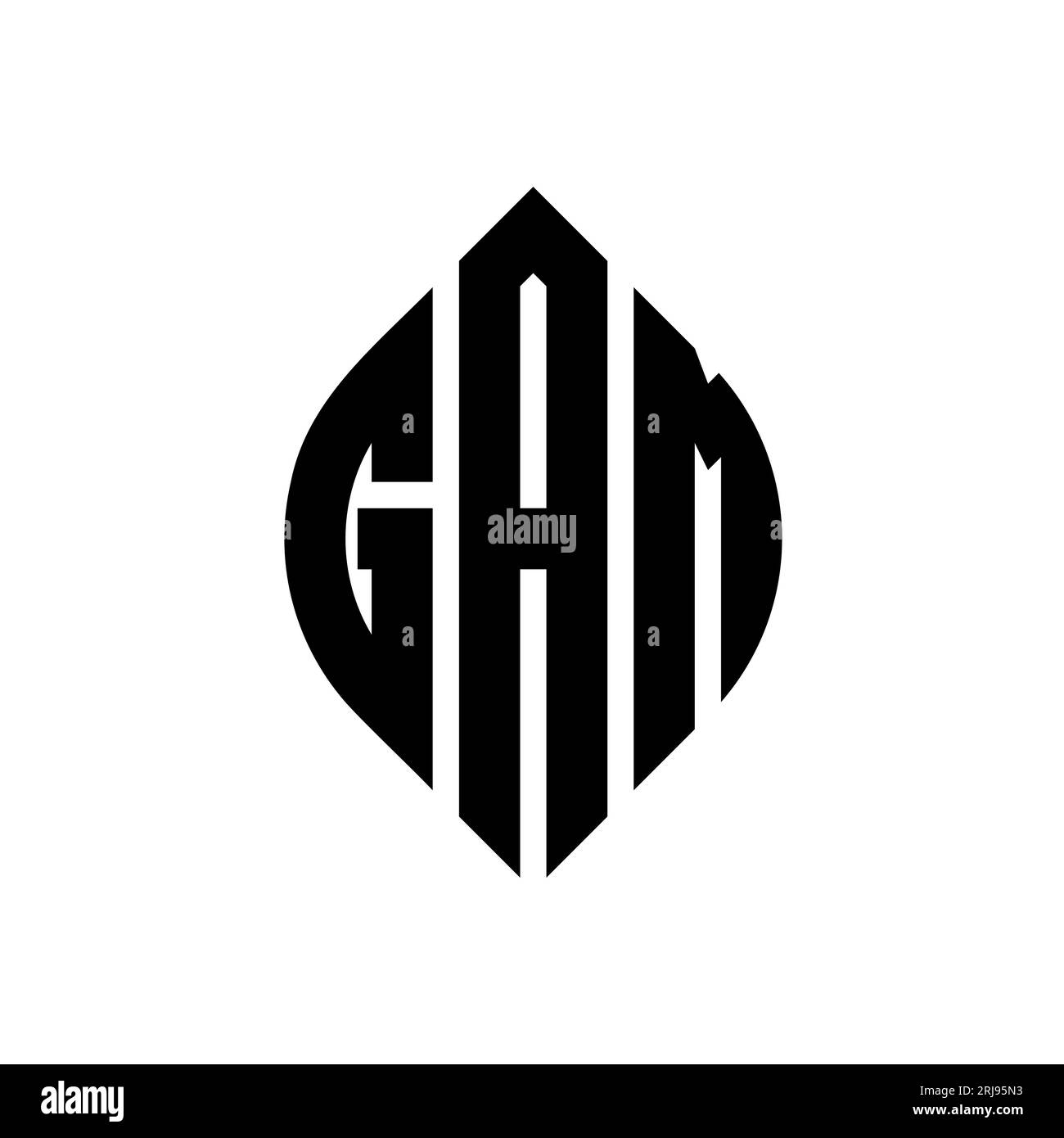Logo GAM a forma di lettera circolare con forma circolare ed ellisse. Lettere ellittiche GAM con stile tipografico. Le tre iniziali formano un logo circolare. GAM ci Illustrazione Vettoriale