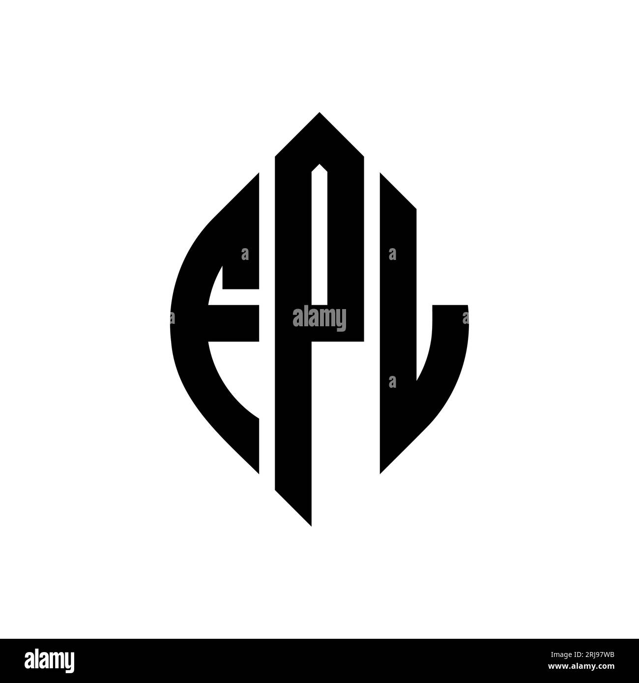 Logo FPL a lettera circolare con forma circolare ed ellisse. Lettere ellittiche FPL con stile tipografico. Le tre iniziali formano un logo circolare. FPL ci Illustrazione Vettoriale