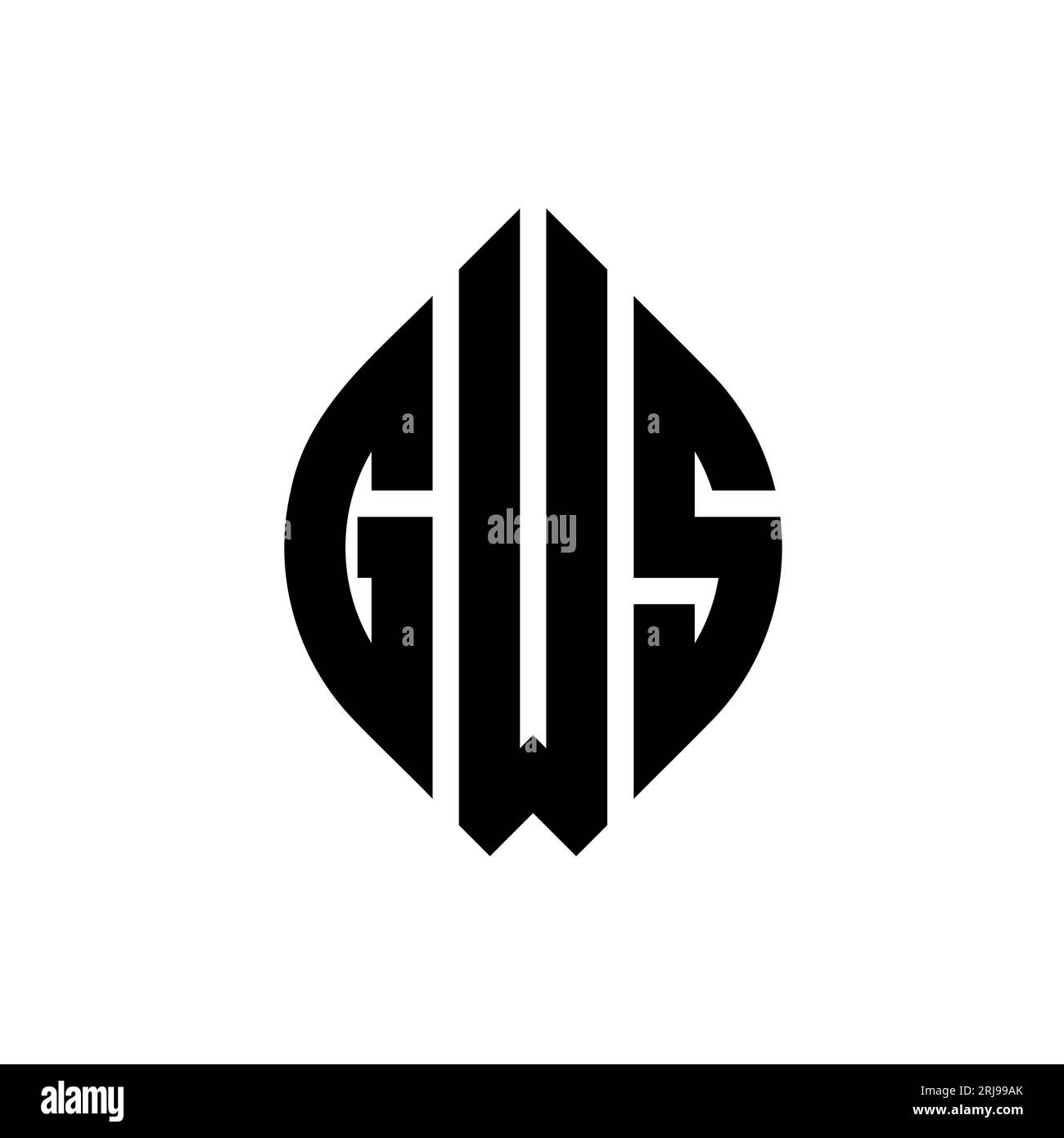 Logo con lettera circolare GWS con forma circolare ed ellisse. Lettere ellittiche GWS con stile tipografico. Le tre iniziali formano un logo circolare. GWS ci Illustrazione Vettoriale