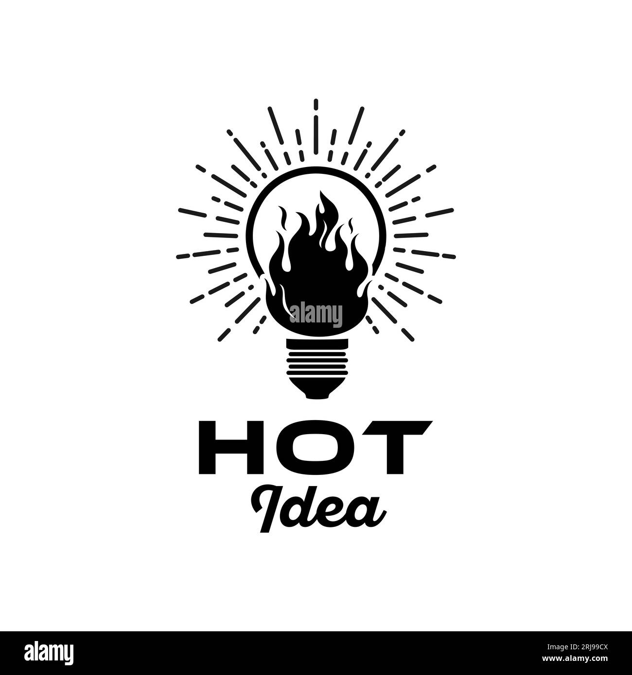 Design del logo lampadina e fiamma, modello del logo Hot idea Illustrazione Vettoriale