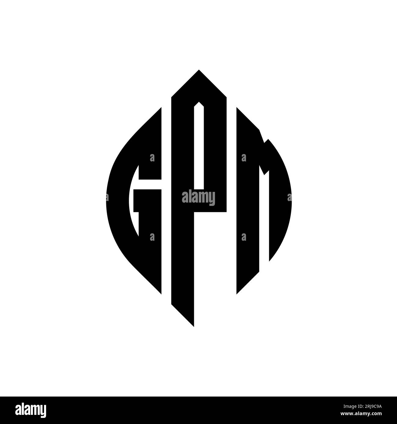 Logo GPM a forma di lettera circolare con forma circolare ed ellisse. Lettere ELLITTICHE GPM con stile tipografico. Le tre iniziali formano un logo circolare. GPM ci Illustrazione Vettoriale