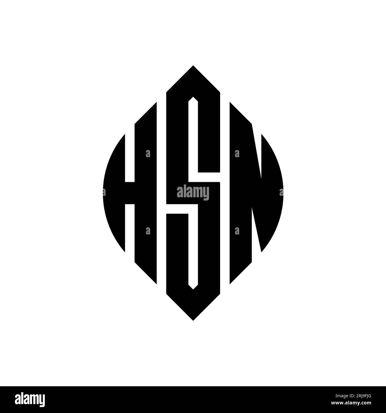 Logo HSN a lettera circolare con forma circolare ed ellisse. Lettere ellittiche HSN con stile tipografico. Le tre iniziali formano un logo circolare. HSN ci Illustrazione Vettoriale