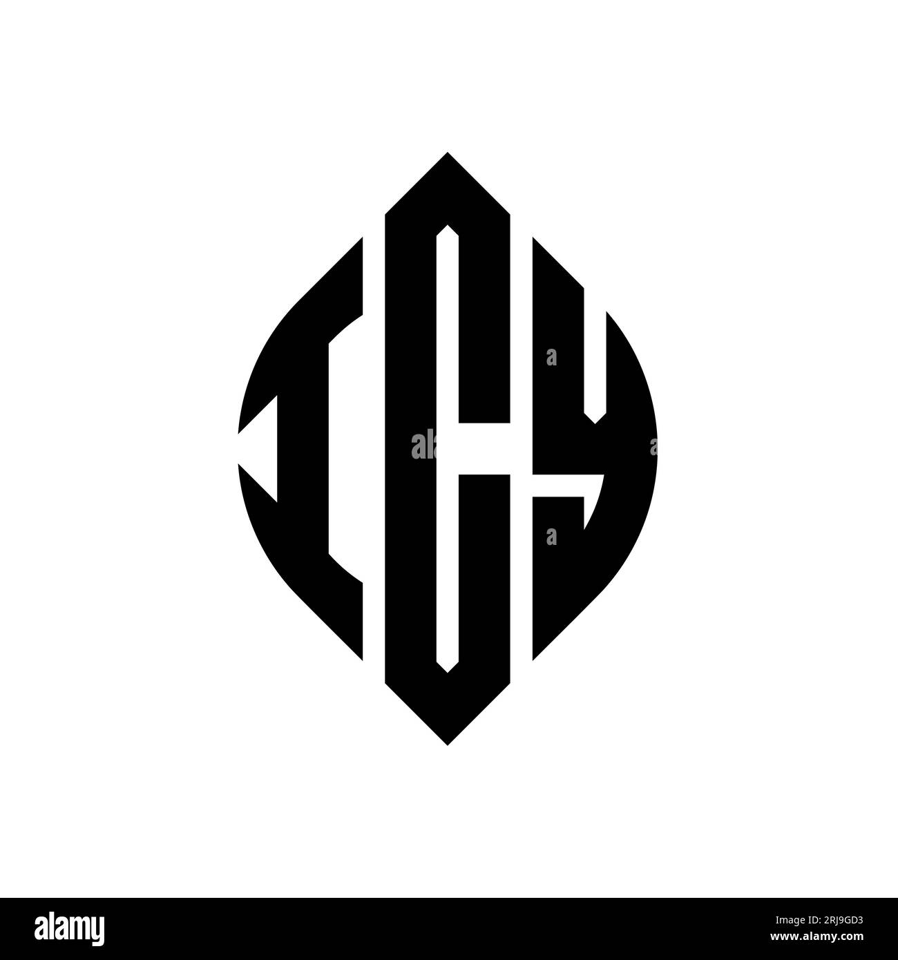 Logo con lettera a cerchio GHIACCIATO con forma circolare ed ellisse. Lettere ELLITTICHE GHIACCIATE con stile tipografico. Le tre iniziali formano un logo circolare. ICY ci Illustrazione Vettoriale