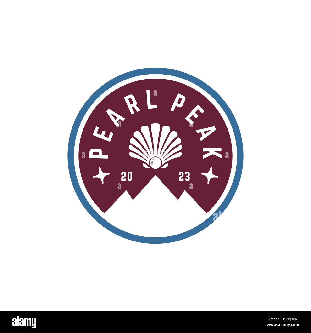 Mountain Peak Emblem e Pearl Shells for Seafood Restaurant Logos, nelle montagne Illustrazione Vettoriale